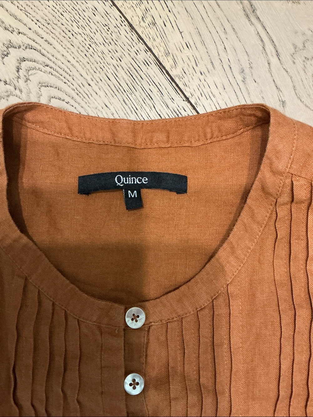 Quince copper linen sleeveless dress. Medium. Pin tucking on front + back. Cute! - Picture 4 of 6